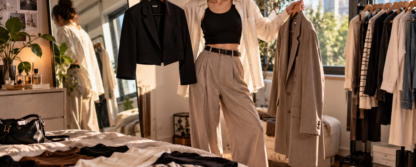 outfit proportions showing balanced clothing lengths volume and silhouette in a stylish everyday outfit
